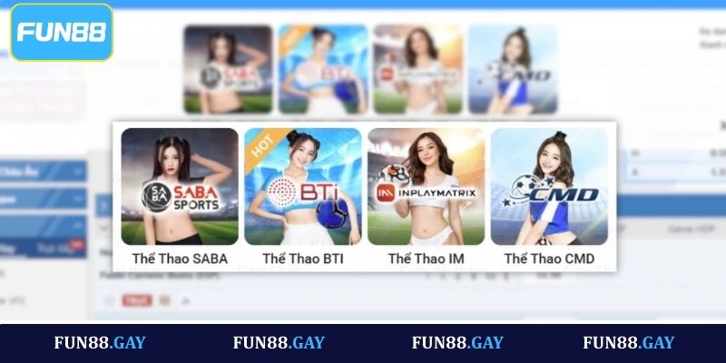 Các sảnh cung cấp dịch vụ thể thao tại Fun88