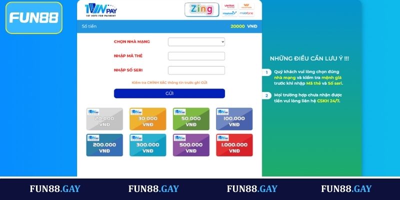 Điều cần nắm rõ khi thực hiện nạp tiền Fun88