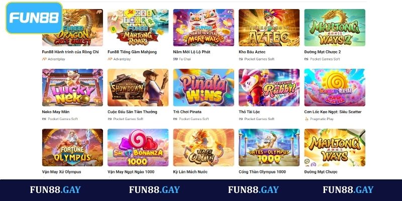 Gợi ý một số tựa game slot được yêu thích tại Fun88