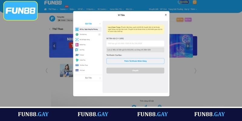Nạp tiền Fun88 qua QR Pay/Ngân hàng địa phương